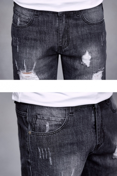 Mens Summer Cool Fashion Ripped Detail Rolled Cuff Slim Fit Denim Shorts