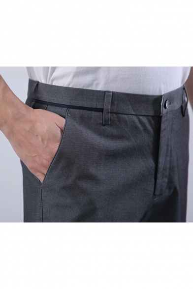 Mens Summer Cotton Simple Plain Straight-Leg Tailored Suit Shorts