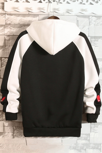 Simple Letter GET UP EARLY Patched Fashion Color Block Mens Loose Fit Hoodie