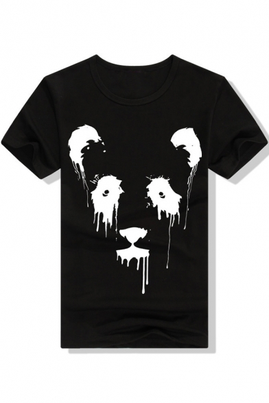 Trendy Splash-Ink Panda Pattern Round Neck Short Sleeve Unisex Casual T-Shirt