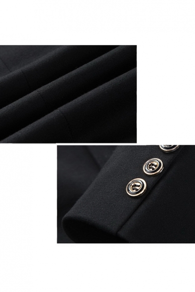 Chinese Style Plain Stand Collar Double Button Front Long Sleeve Slim Wedding Suit for Groom