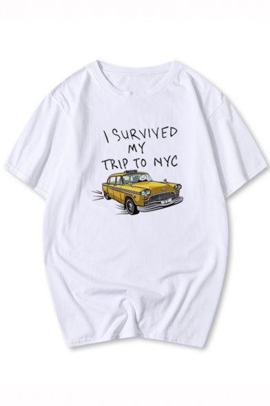 Fashion Street Letter I SURVIVED MY TRIP TO NYC Car Print Basic Oversized Cotton T-Shirt