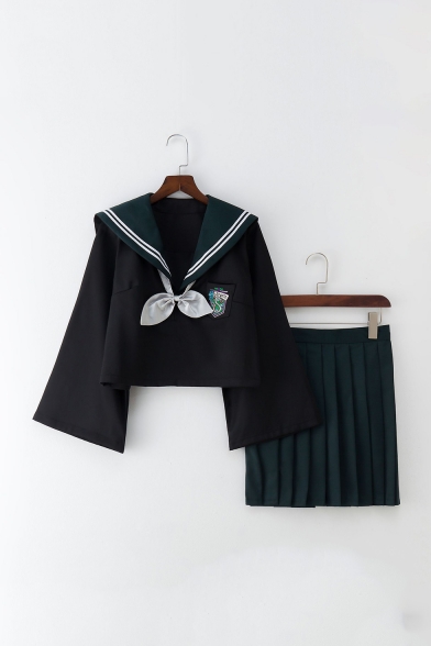 Harry Potter Costume Cosplay Slytherin Gryffindor Sailor Suit Uniforms Bow Front Flare Sleeves Shirt Pleated Skirt Co-ords