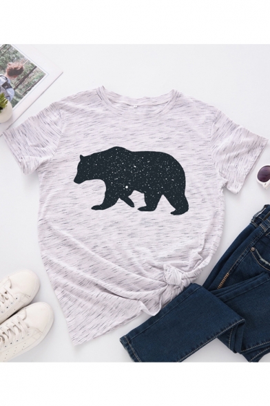 Lovely Galaxy Polar Bear Printed Round Neck Short Sleeve T-Shirt