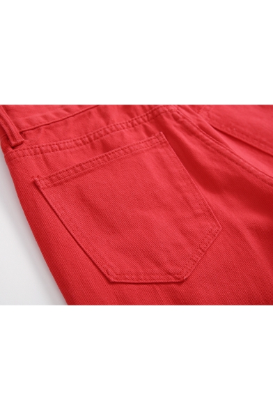 Men's Fashion Plain Zipper Embellished Distressed Ripped Slim Fit Shredded Jeans