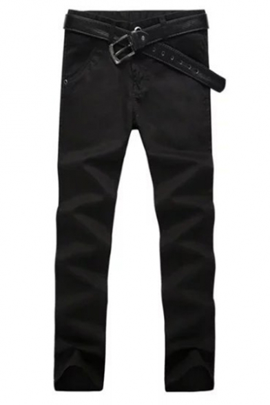Mens Basic Simple Plain Casual Slim Fit Cotton Chino Trousers Pants