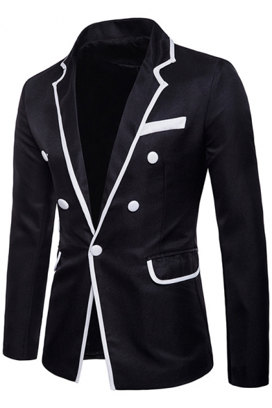 Mens Contrast Edge Button Pockets Patched Notched Lapel Collar Long Sleeve Casual Blazer Jackets