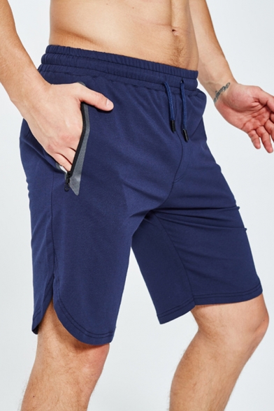 Mens Fashion Vented Side Drawstring Waist Zip Pocket Cotton Sport Active Shorts