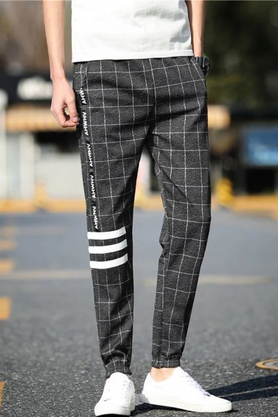 pipigo Mens Slim Stripe High Waist Drawstring Casual Pants Trousers Grey XS