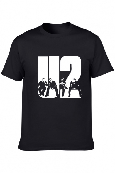 New Fashion Letter U2 Printed Summer Casual Cotton Short Sleeve Graphic Tee