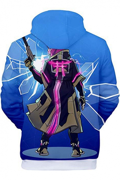 New Popular Game Cool Figure Pattern Blue Pullover Drawstring Hoodie