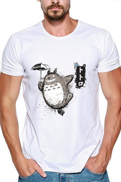 New Stylish Summer Cute Comic Totoro Printed Mens Basic Short Sleeve White T-Shirt