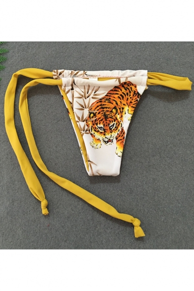 Sexy Cool Tiger Bamboo Printed Bandeau Top Tied Sides Bikinis Swimwear