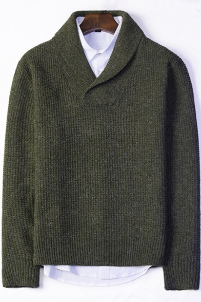 Stylish Basic Simple Plain Turn-Down Collar V-Neck Mens Casual Sweater