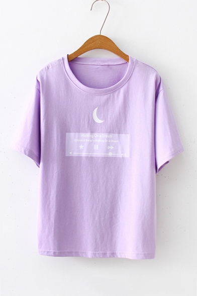 Summer Simple Letter Moon Printed Basic Short Sleeve T-Shirt