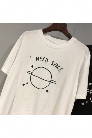Chic Planet Letter I NEED SPACE Printed Short Sleeve Loose Fit T-Shirt