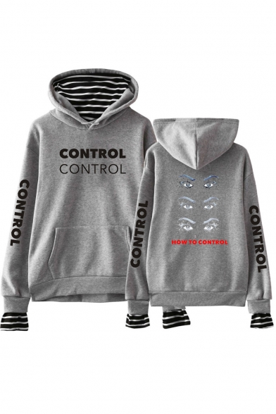 Cool Fashion Letter CONTROL Eyes Printed Relaxed Fit Long Sleeve Hoodie