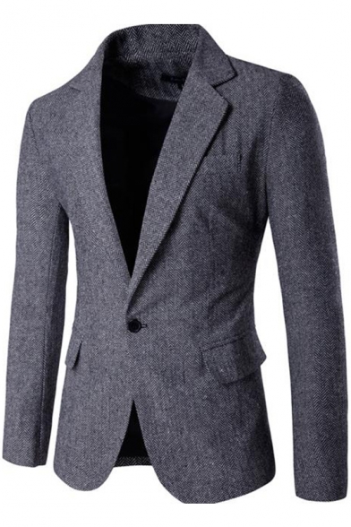 Fashion Plain Single Button Notch Lapel Split Back Long Sleeve Men's Blazer Coat