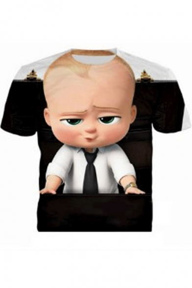Funny 3D Character Printed Short Sleeve Round Neck Basic T-Shirt