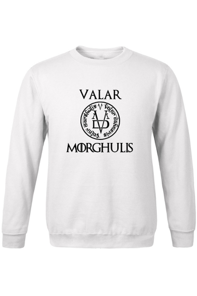 Game of Thrones Popular Letter VALAR MORGHULIS Graphic Print Long Sleeve Casual Loose Pullover Sweatshirt