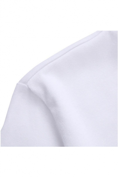 Comic Figure Letter Printed Round Neck Short Sleeve White T-Shirt