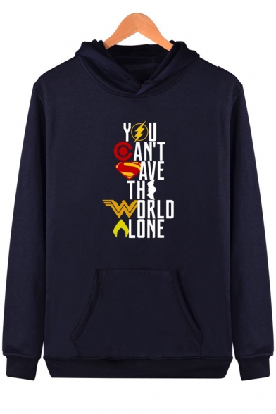 Logo Letter YOU CAN'T SAVE THE WORLD ALONE Printed Long Sleeve Unisex Loose Fit Hoodie