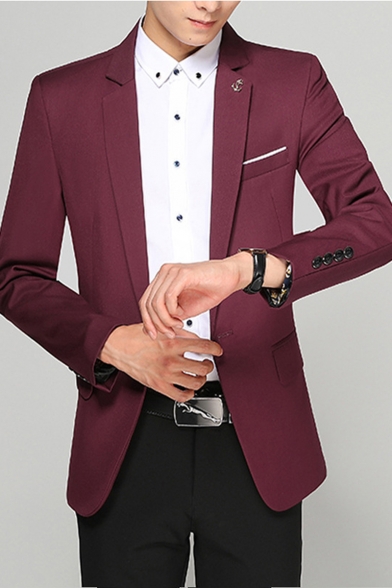 Mens Business Solid Long Sleeve Single Button Notch Lapel Wedding Suit for Groom