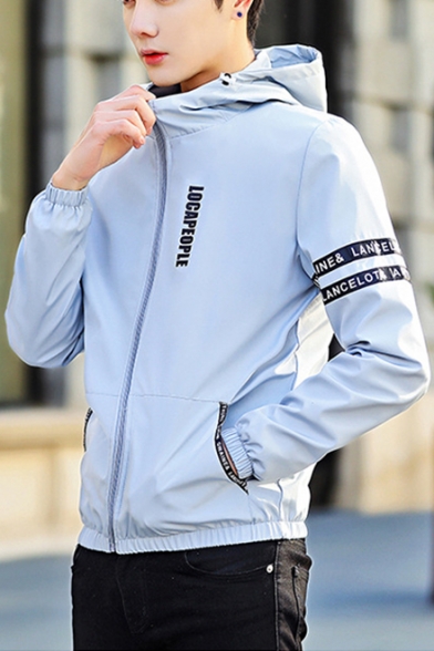 New Stylish Letter Print Long Sleeve Zip Closure Sport Hooded Jacket for Guys