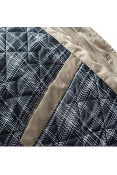 New Trendy Long Sleeve Stand Collar Epaulets Zip Up Khaki Business Casual Coat