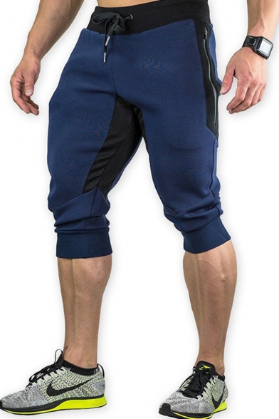 Popular Drawstring-Waist Zip Embellish Mens Sport Running Stretch Sweat Shorts