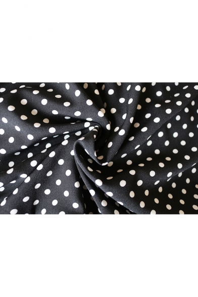 Sexy Fashion Polka-Dot Printed V-Neck Short Sleeve Button Front Tied Waist Mini A-Line Chiffon Dress