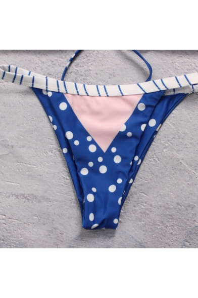 Color Block Striped Polka Dot Print Spaghetti Straps Sleeveless Bikini
