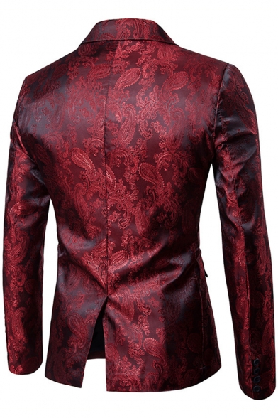 Fashion Dark Grain Printed Long Sleeve Single Button Lapel Mens Suit Set