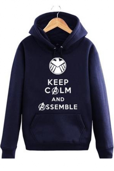 Fashionable Letter Keep Calm Logo Printed Long Sleeve Unisex Casual Pullover Hoodie