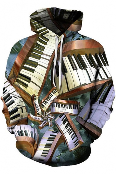 Funny Creative Piano 3D Pattern Long Sleeve Casual Loose Pullover Drawstring Hoodie