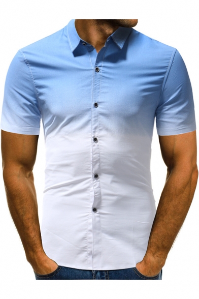 Guys Fashion Ombre Color Short Sleeve Slim Fit Button-Front Shirt