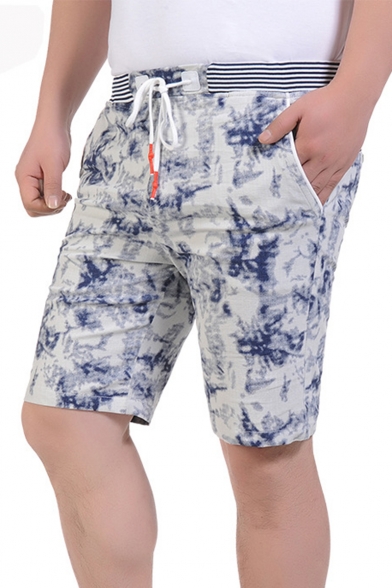 Men's New Stylish Drawstring Waist Tie-Dye Pattern Casual Relaxed Shorts