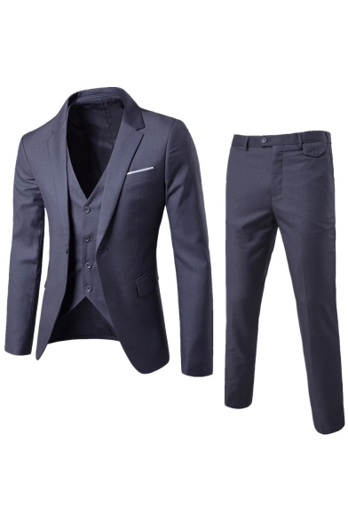 Men's Single Breasted Long Sleeve Notched Lapel Business Casual Three-Piece Suit