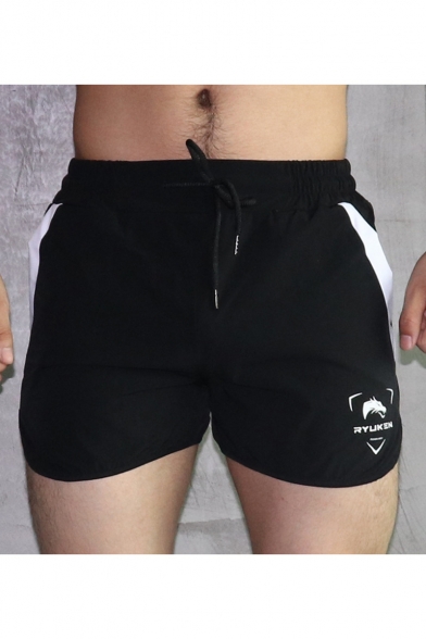 Mens Fashion Stripe Side Logo Printed Quick-Dry Drawstring-Waist Slim Fit Running Athletic Shorts