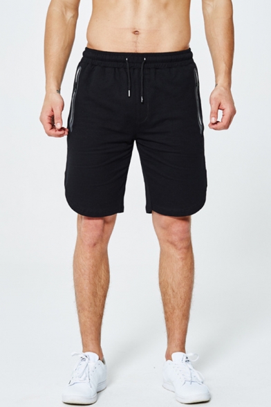 Mens Fashion Vented Side Drawstring Waist Zip Pocket Cotton Sport Active Shorts