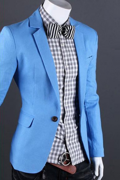 Mens Simple Plain Notched Lapel Long Sleeve Slim Fitted Single Button Suit Jackets