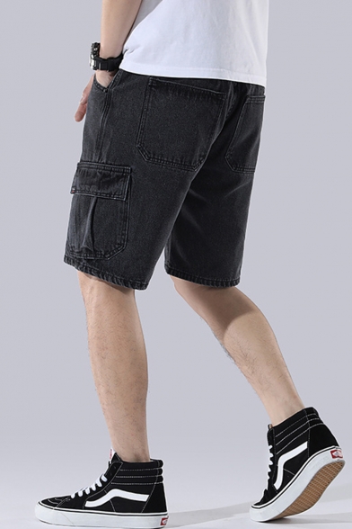 Mens Summer Casual Loose Fashion Flap Pocket Side Straight Fit Cargo Shorts Denim Shorts