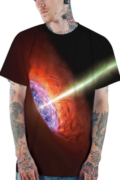 New Fashion Cool 3D Black Hole Print Short Sleeve Relaxed Fit T-Shirt