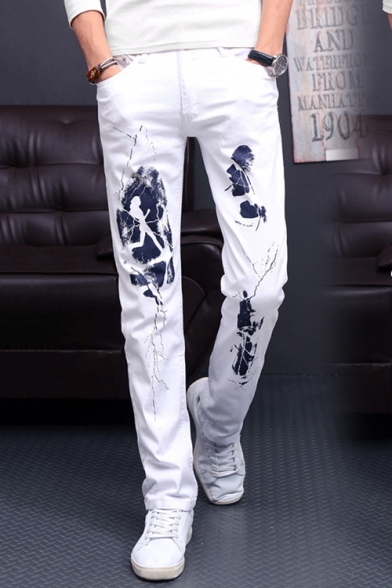Figure Printed Regular Fit White Jeans 