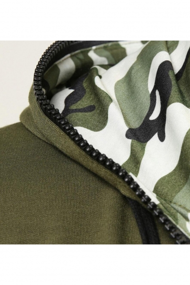 Popular Simple Star Printed Camo Hooded Zip Front Casual Lounge Green Rompers Jumpsuits for Men