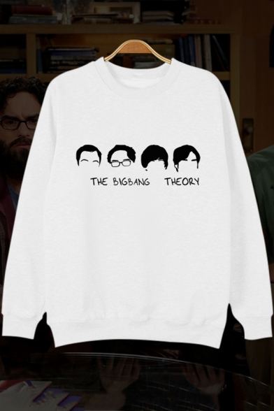 The Big Bang Theory Figure Printed Round Neck Long Sleeve Cotton Pullover Sweatshirt