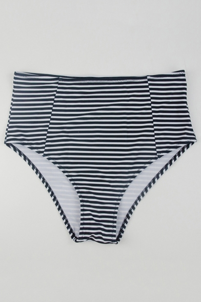 Black Round Neck Sleeveless Striped Printed Tank Top High Waist Bottom Swimwear