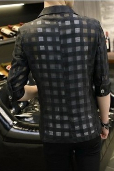 Breathable Three-Quarter Sleeve Notch Lapel Single Button Slim Fit Mesh Blazer Jacket for Men