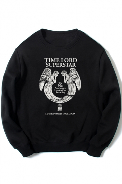 Doctor Who TARDIS Fashion Black Figure Letter TIME LORD SUPERSTAR Print Round Neck Long Sleeve Loose Fit Sweatshirt