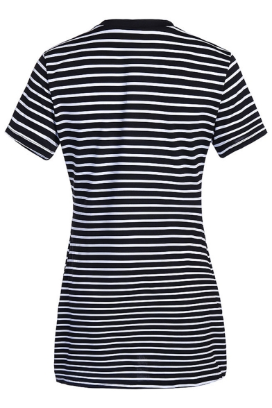 Fashion Classic Striped Printed Round Neck Short Sleeve Black Mini T-Shirt Dress